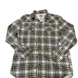 Carhartt  102015 316 Flame-Resistant Shirt Plaid Snap Front Flannel Men's Sz L